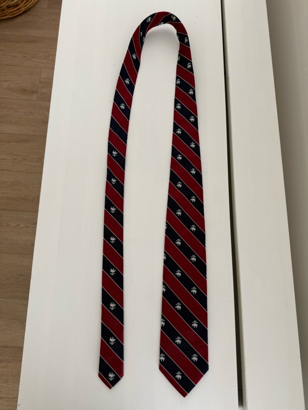 Brooks Brothers Silk Tie Red Navy Stripe Golden Fleece Classic Preppy - Picture 4 of 5